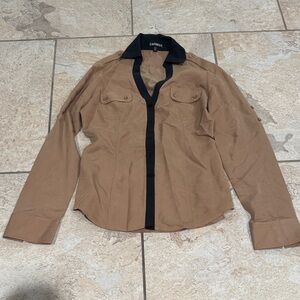 Express Brown and Black Casual Button-Down Shirt Size XS